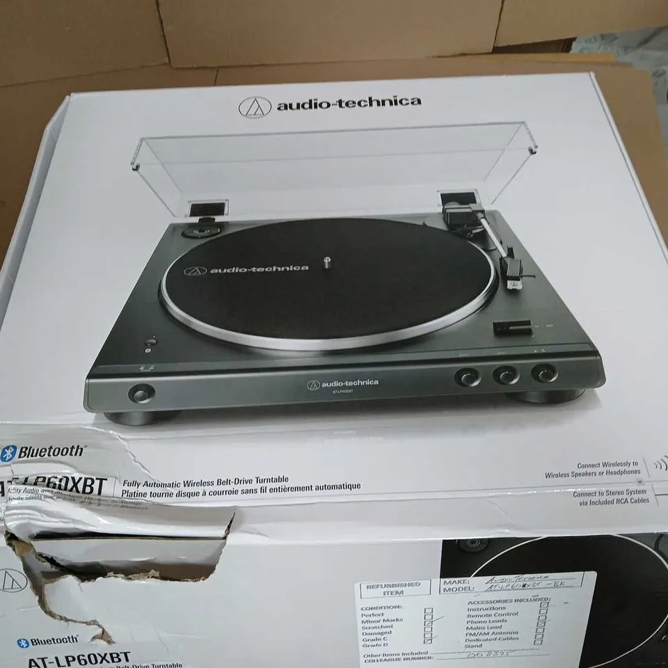 BOXED AUDIO TECHICA FULLY AUTOMATIC WIRELESS BELT DRIVE TURNTABLE - AT-LP6XBT