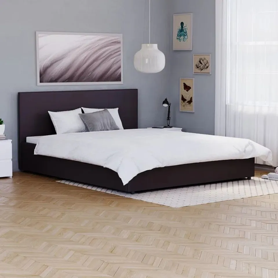 BOXED WILNA UPHOLSTERED OTTOMAN BED IN PU BROWN // SIZE: DOUBLE (3 BOXES)