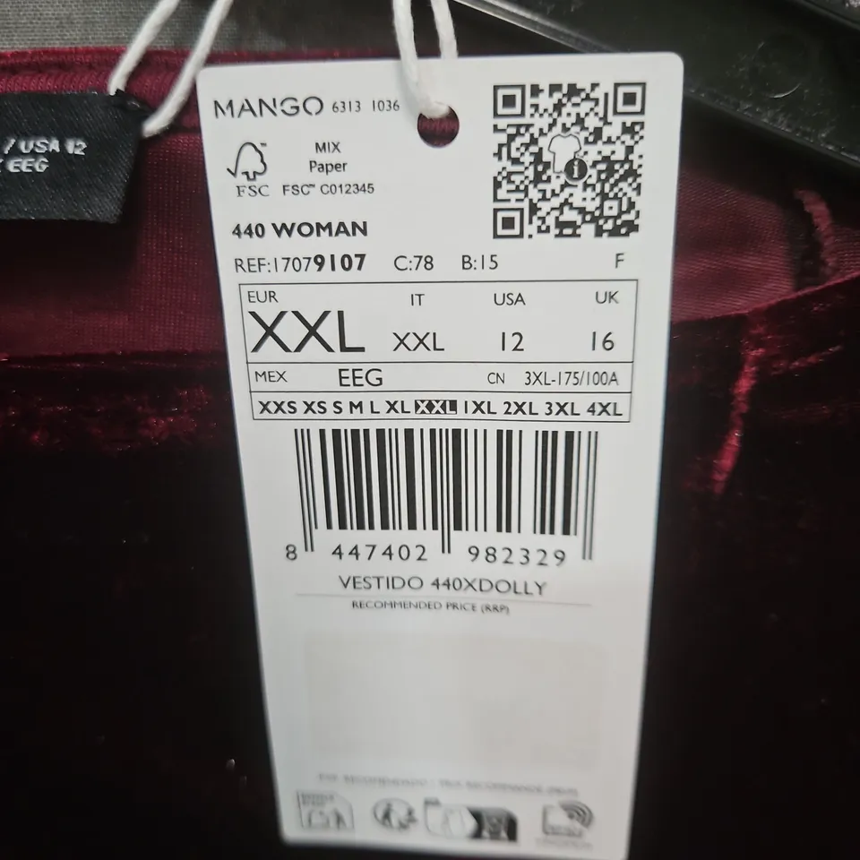 MANGO VELVET SLEEVELESS DRESS – BURGUNDY (EU XXL, US 12) UK16