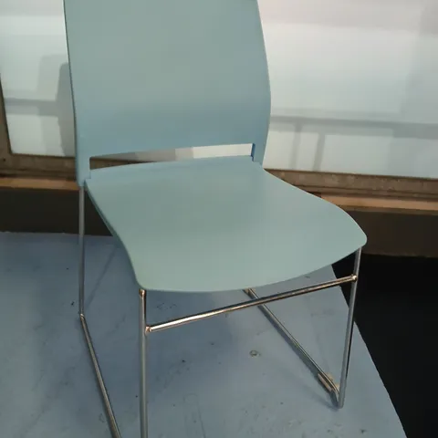 SET OF FOUR LIGHT BLUE PLASTIC CHAIR WITH CHROME FRAME