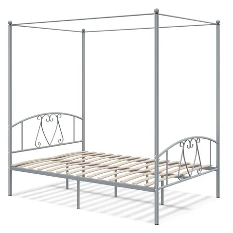 BOXED DOUBLE SIZE METAL CANOPY BED FRAME - GREY (1 BOX)