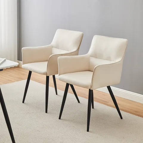 BOXED EBERN SET OF TWO IVORY WHITE PU LEATHER DINING CHAIRS