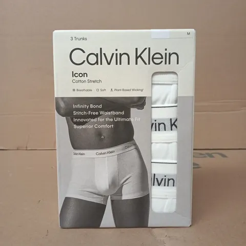 CALVIN KLEIN 3-PACK ICON COTTON STRETCH TRUNKS IN WHITE SIZE MEDIUM