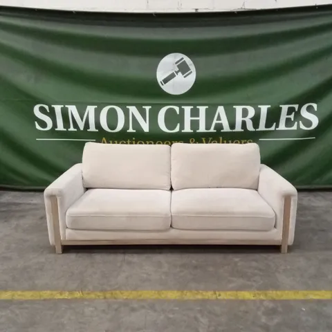 QUALITY DESIGNER LEILA FAWN FABRIC 3 SEATER SOFA