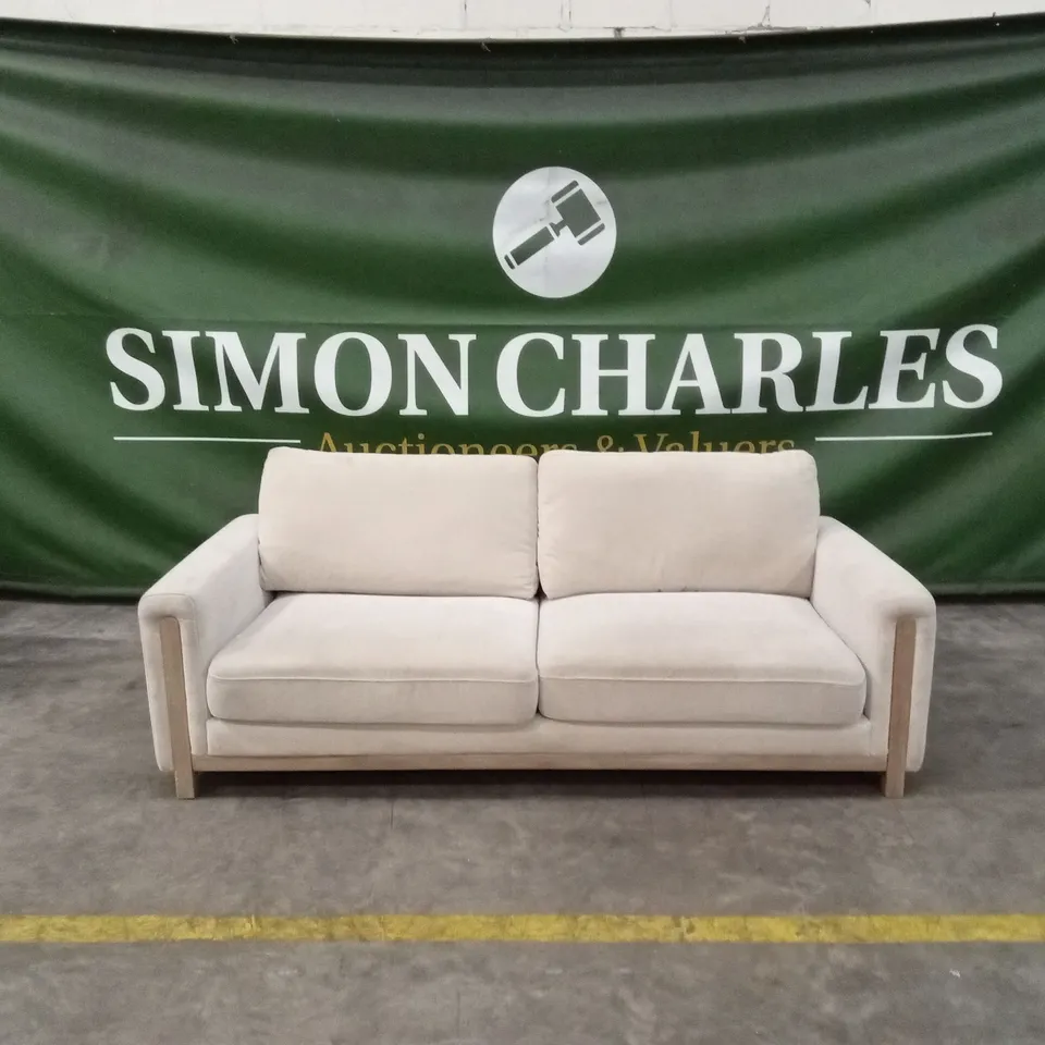 QUALITY DESIGNER LEILA FAWN FABRIC 3 SEATER SOFA