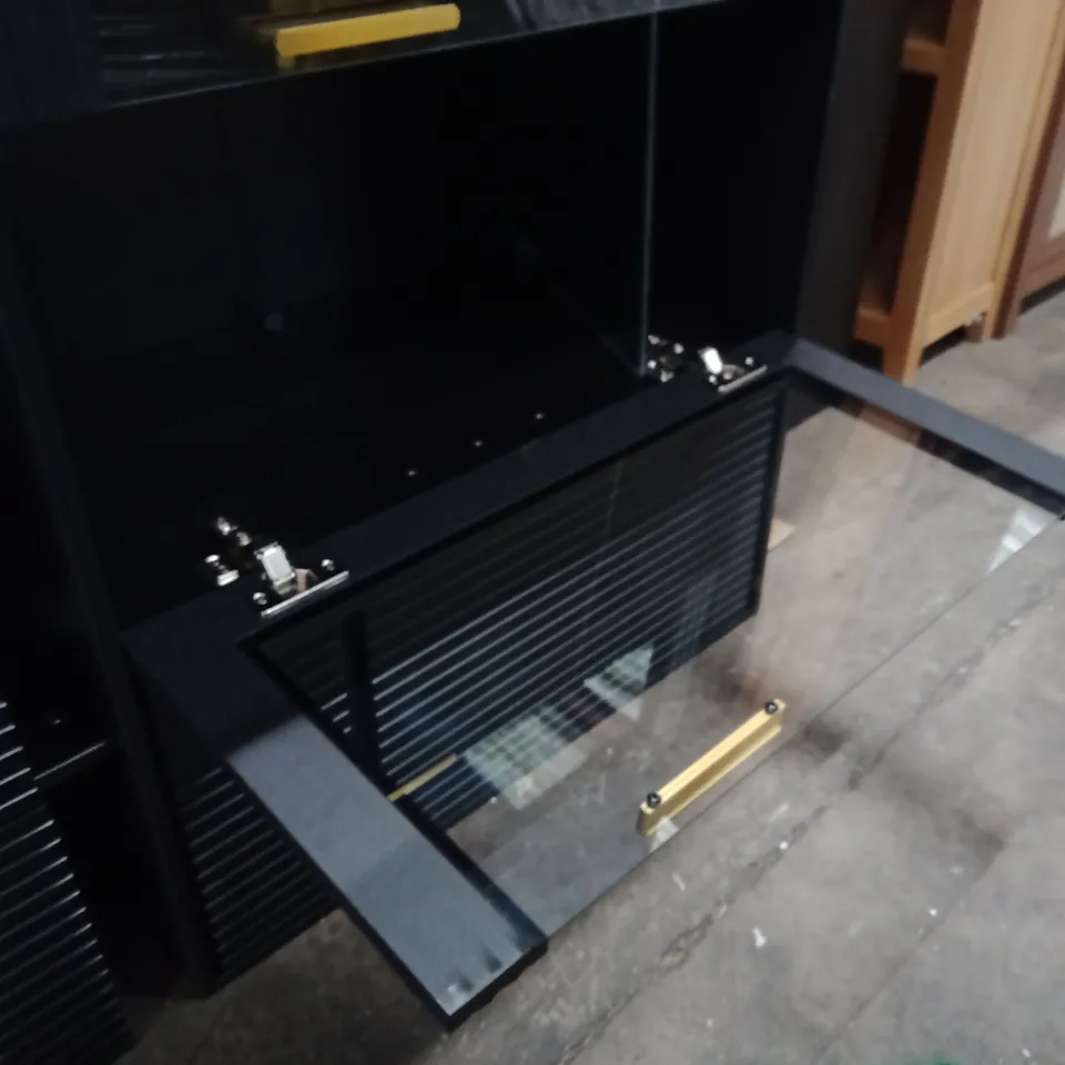 MODERN STYLE DINING SIDEBOARD WITH GLASS DOORS WITH USB TYPE C PORTS