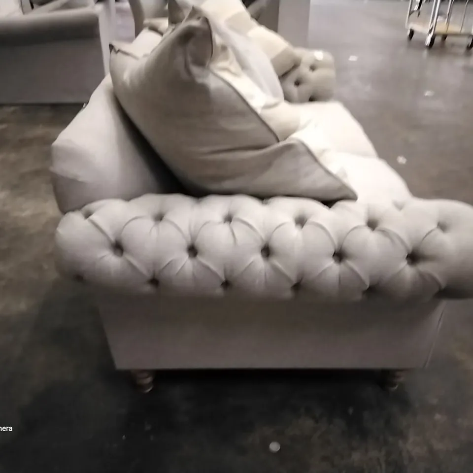 QUALITY DESIGNER KEATON 3 SEATER SOFA WITH SCATTER BACK CUSHIONS FOSSIL FABRIC