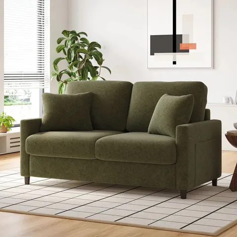 BOXED BALATON VEGAN 2 SEATER UPHOLSTERED SOFA WITH PILLOWS