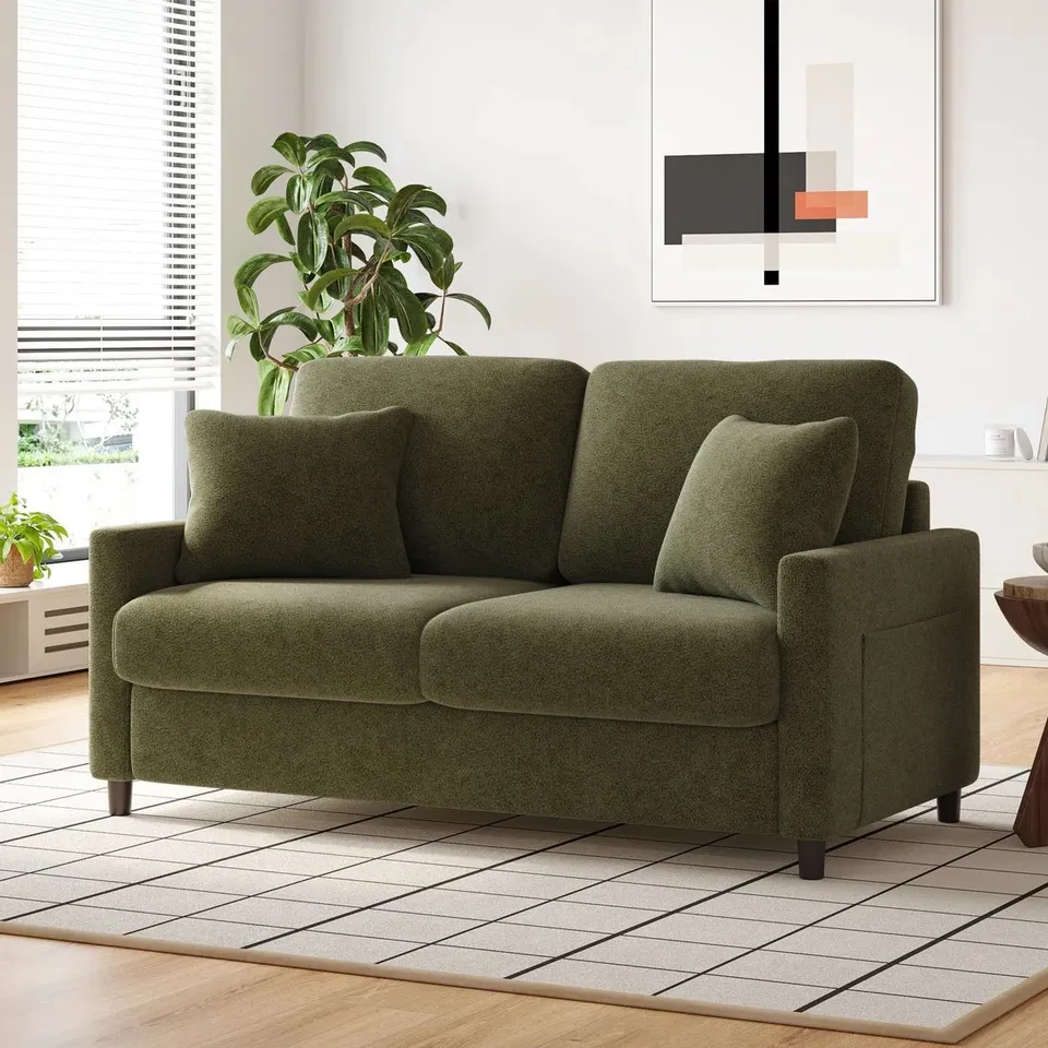 BOXED BALATON VEGAN 2 SEATER UPHOLSTERED SOFA WITH PILLOWS 
