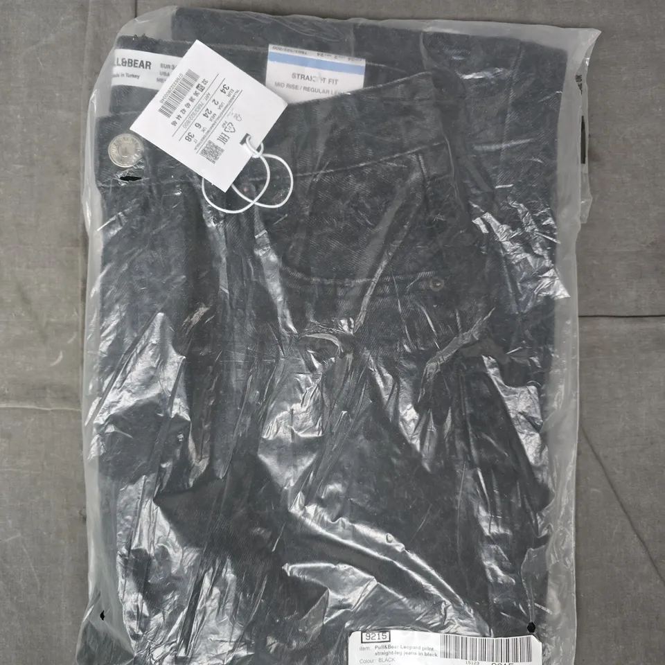PULL & BEAR LEOPARD PRINT STRAIGHT LEG JEANS IN BLACK SIZE UK 6
