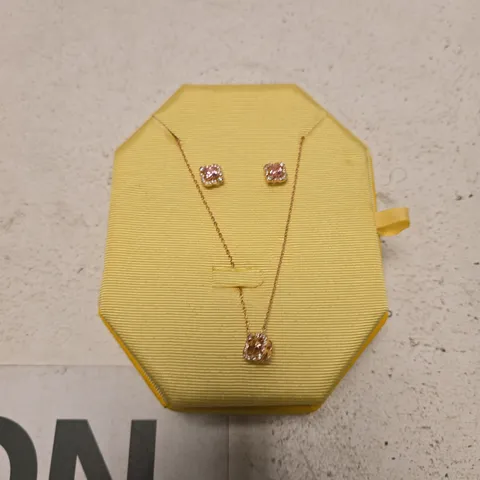 SWAROVSKI PINK CRYSTAL NECKLACE & STUD EARRINGS SET – YELLOW DISPLAY CARD