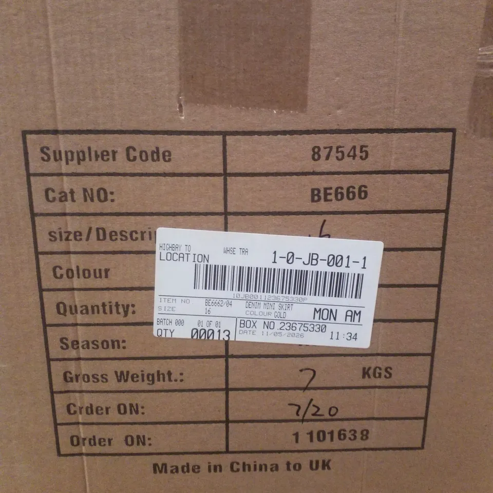 BOX CONTAINING APPROXIMATELY 13 BRAND NEW SIMPLY BE GOLD DENIM MINI SKIRTS - SIZE 16