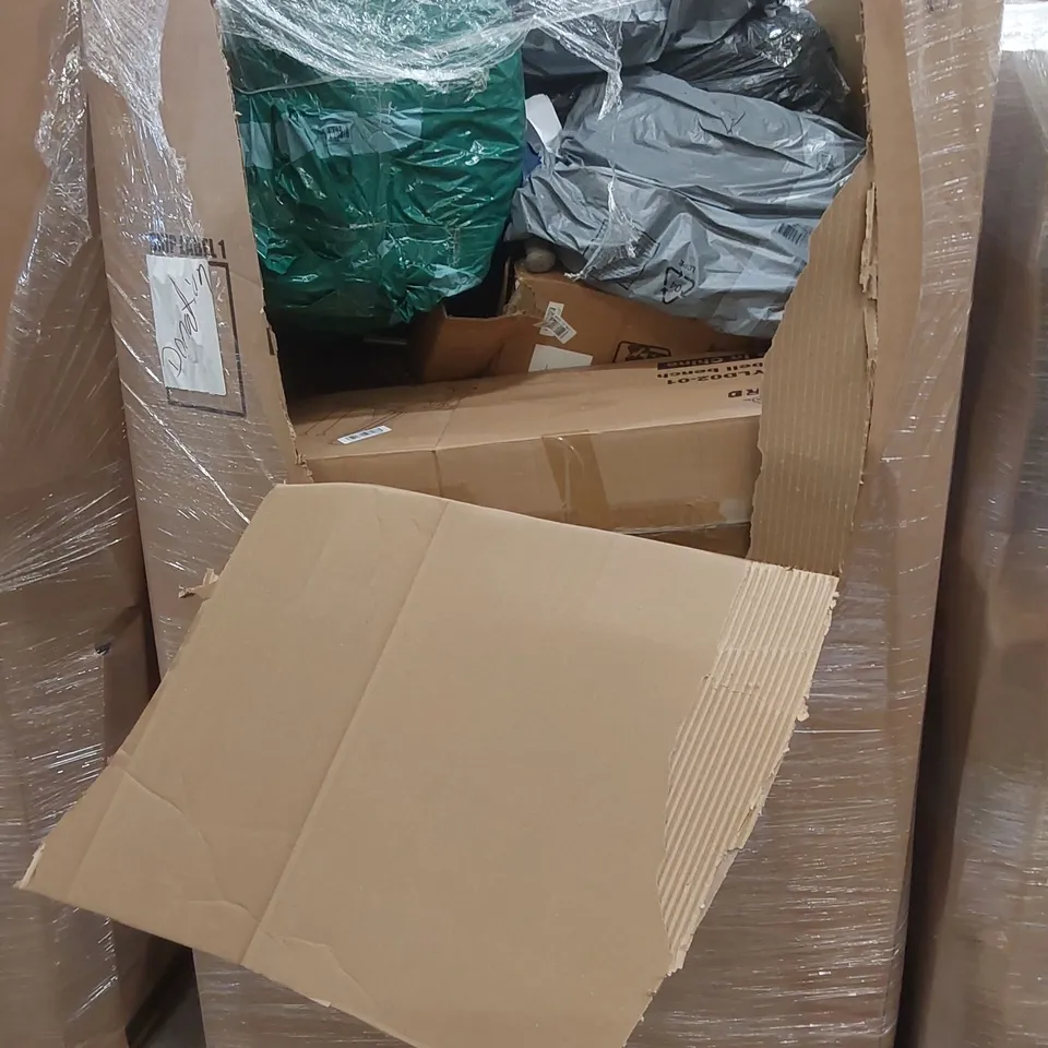 PALLET OF ASSORTED HOUSEHOLD ITEMS AND CONSUMER PRODUCTS TO INCLUDE; INDOOR INSECT KILLER, LED MIRROR LIGHT, TOILET SEAT, DUMBELL BENCH, BOXED FURNITURE ETC 