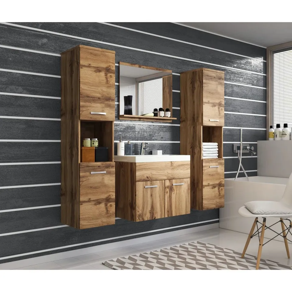 BOXED DOYON 120×132×35CM WALL MOUNTED BATHROOM STORAGE FURNITURE SET (3 BOXES)
