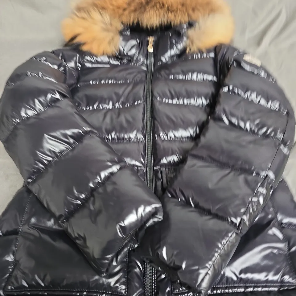 PYRENEX DOWN JACKET WITH FUR-TRIMMED HOOD – BLACK - SIZE 38