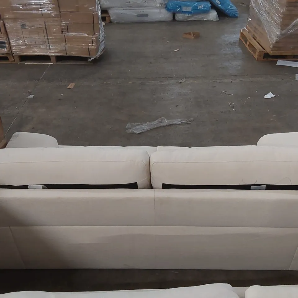 QUALITY DESIGNER KANSAS 3 SEATER SOFA, IVORY CLASSIC PLUSH FABRIC