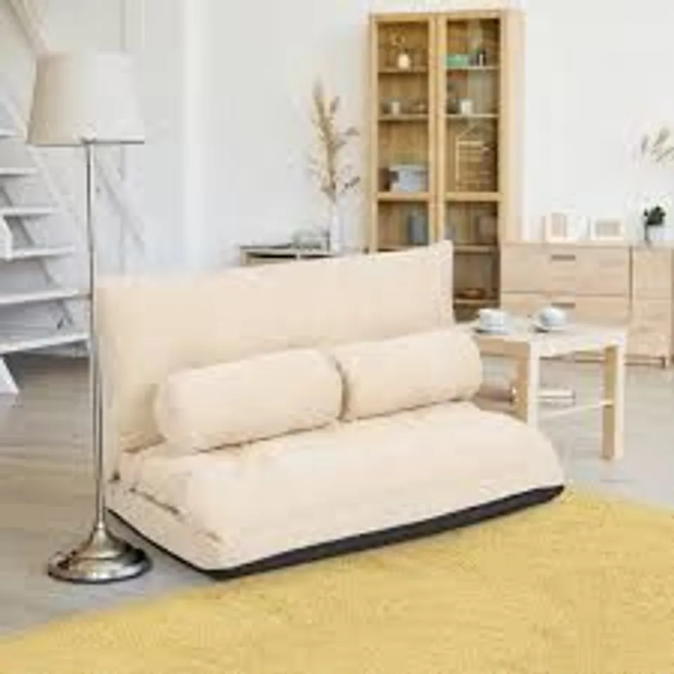 BOXED COSTWAY BEIGE CONVERTIBLE FLOOR SOFA BED WITH WAIST PILLOWS