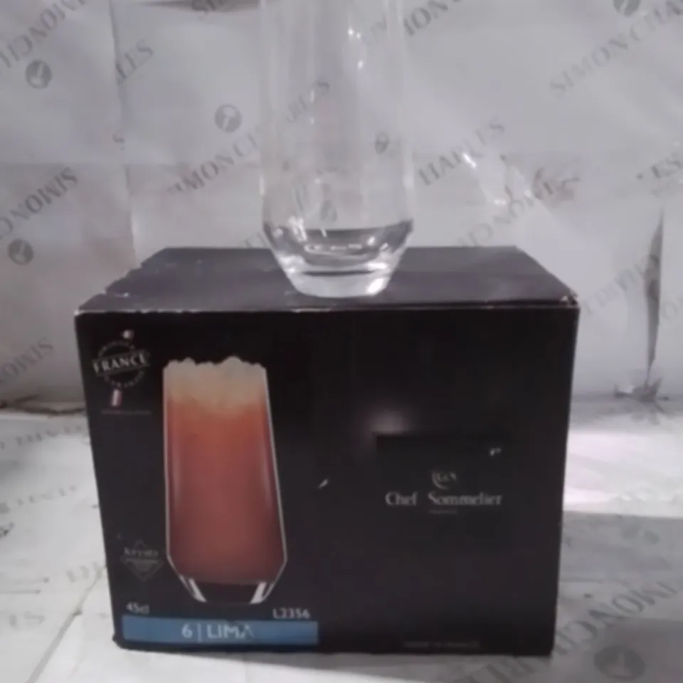 BOXED CHEF AND SOMMELIER approximately 6 LIMA GLASSES 