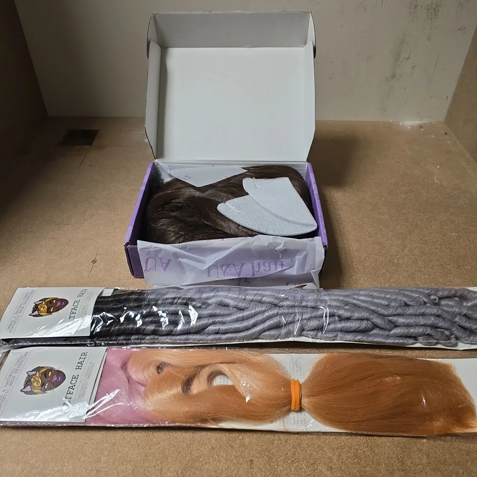 APPROXIMATELY 5 ASSORTED HAIR PRODUCTS TO INCLUDE VARIOUS WIGS