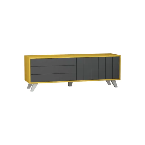 BOXED MARI TV CONSOLE CABINET IN LIGHT MUSTARD/GREY