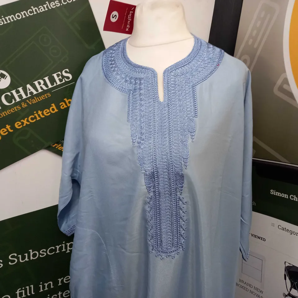 MAGHRIBI SHORT SLEEVE SHIRT-LIKE DRESS IN SKY BLUE - SMALL