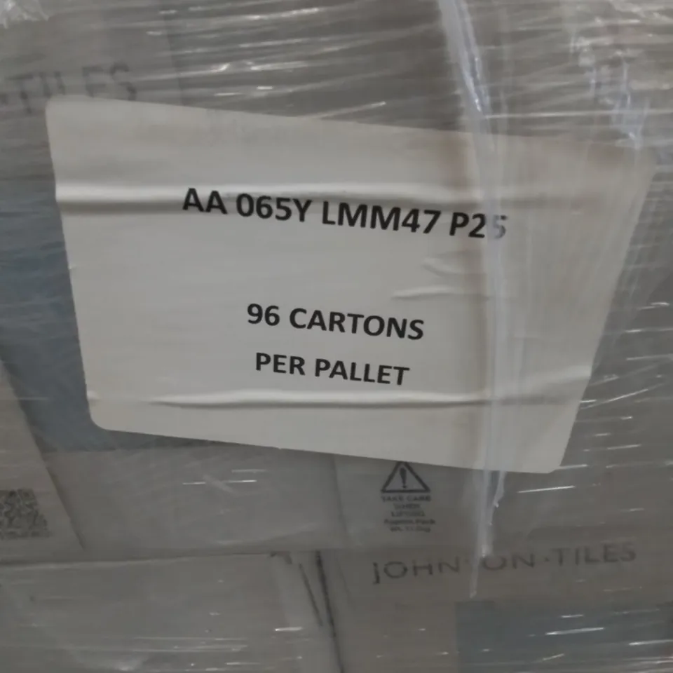 PALLET TO CONTAIN APPROX 96 X PACKS OF JOHNSON BRAND NEW ASTUCE GLAZED WALL TILES IN MAT BLUE AZUR - 25 TILES PER PACK // TILE SIZE: 197 X 197 X 6.5mm