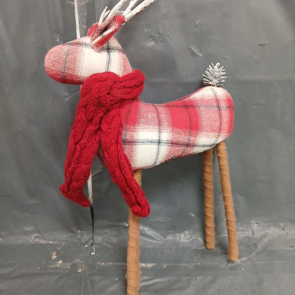 38 CM TARTAN STANDING REINDEER WITH SCARF CHRISTMAS DECORATION