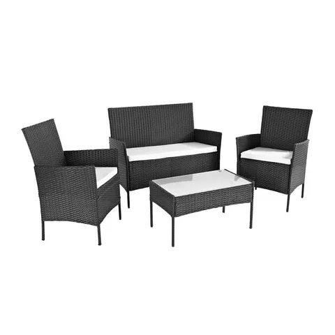 BOXED NEO 4PCS IRON & RATTAN KD SOFA SET - BLACK (1 BOX)