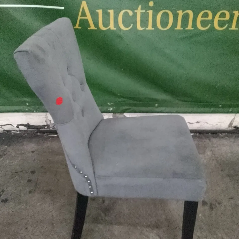 KENSINGTON GREY VELVET BUTTON BACK DINING CHAIR WITH BLACK LEGS