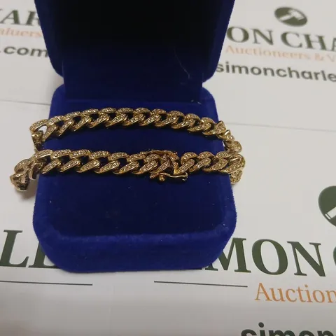 9CT YELLOW GOLD CUBAN BRACELET SET WITH NATURAL DIAMONDS WEIGHING +1.61CT