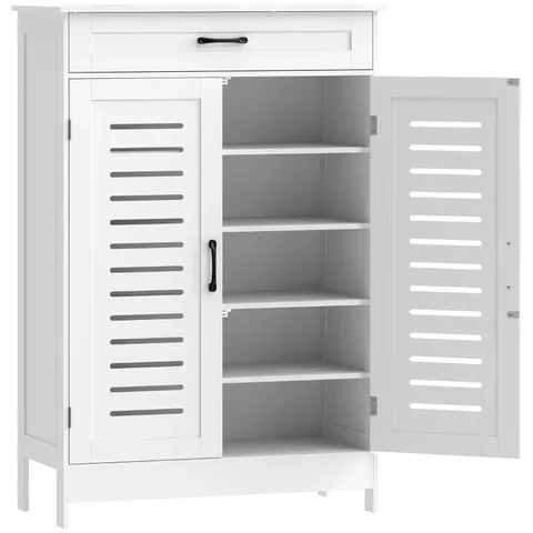 BOXED HOMCOM SHOE CABINET WITH LOUVERED DOORS, MODERN SHOE STORAGE CABINET WITH DRAWER AND ADJUSTABLE SHELVES, WHITE