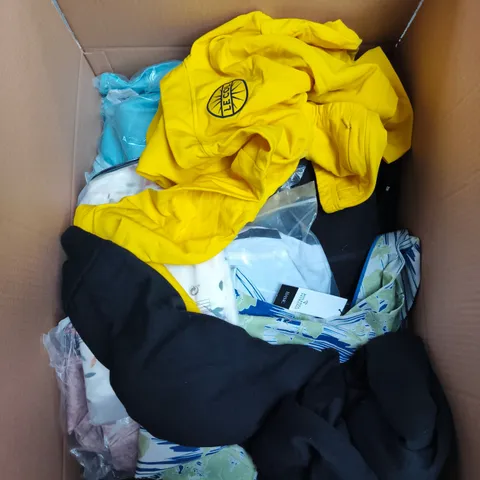 LARGE BOX OF APPROXIMATELY 25 ASSORTED CLOTHING ITEMS IN VARIOUS COLOURS, STYLES AND SIZES - COLLECTION ONLY
