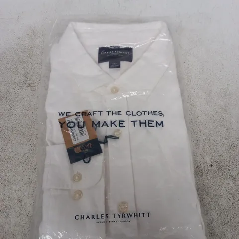 CHARLES TYRWHITT WHITE PURE LINEN SHIRT – MEN'S, SIZE XL SLIM FIT