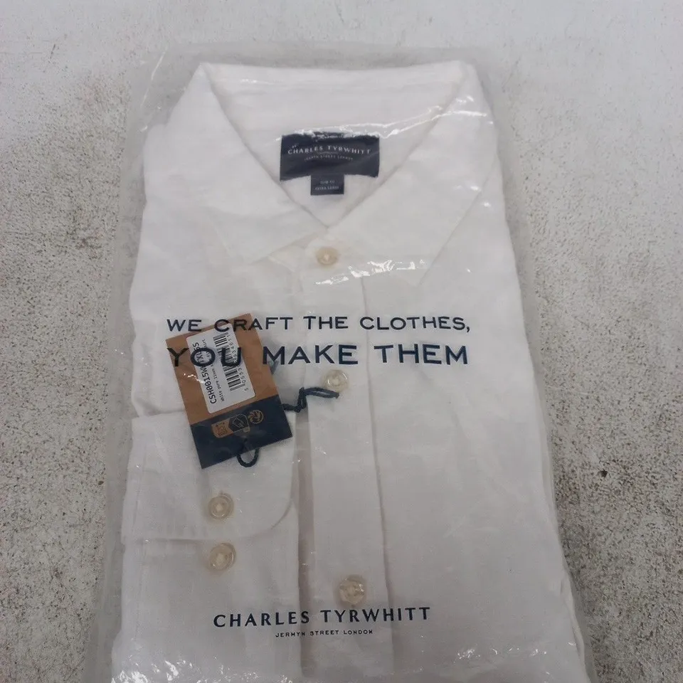 CHARLES TYRWHITT WHITE PURE LINEN SHIRT – MEN'S, SIZE XL SLIM FIT
