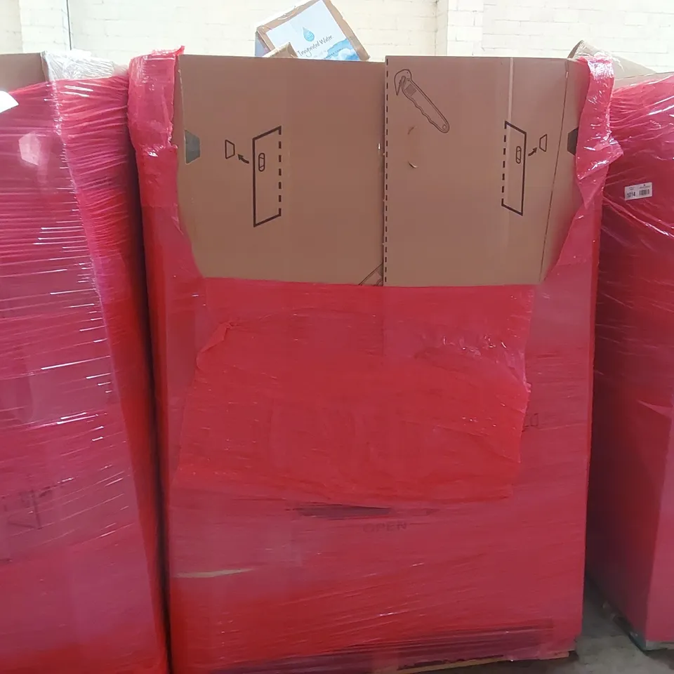 PALLET OF ASSORTED ITEMS INCLUDING: BALANCE SCOOTERS, GLASS ALKALINE WATER COUNTERTOP UNIT, MULTIFUNCTIONAL FITNESS BOARD, VIBRATION PLATE, RETRACTABLE SAFETY GATE ECT