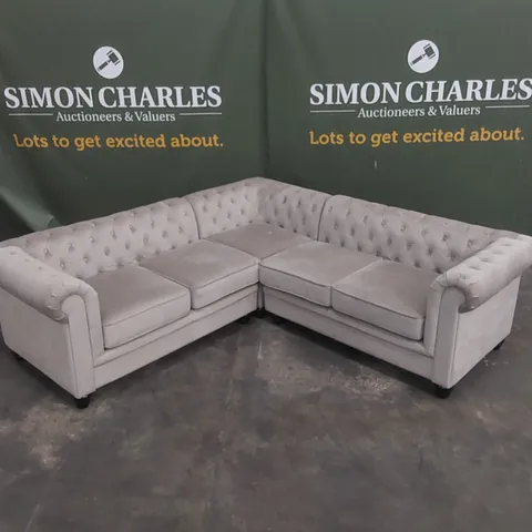 QUALITY DESIGNER FABRIC UPHOLSTERED CHESTERFIELD CORNER SOFA