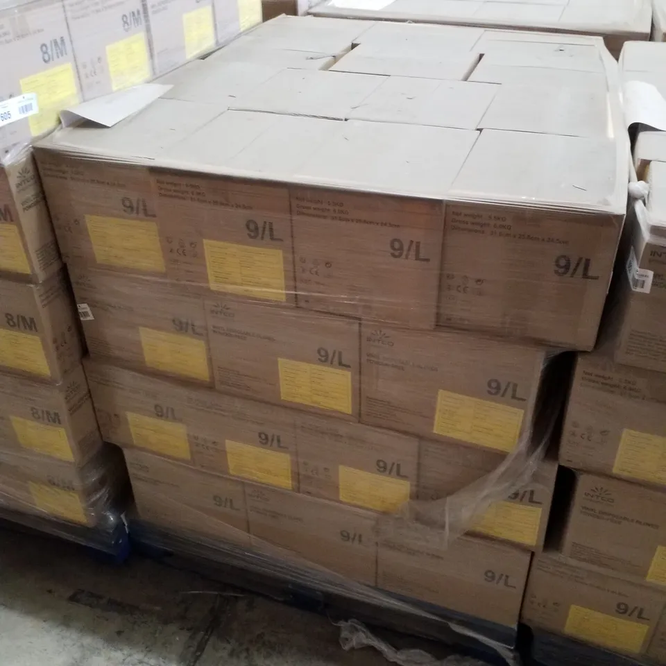 PALLET OF APPROXIMATELY 56 INTCO VINYL DISPOSABLE GLOVES 100PK BOXES - LARGE