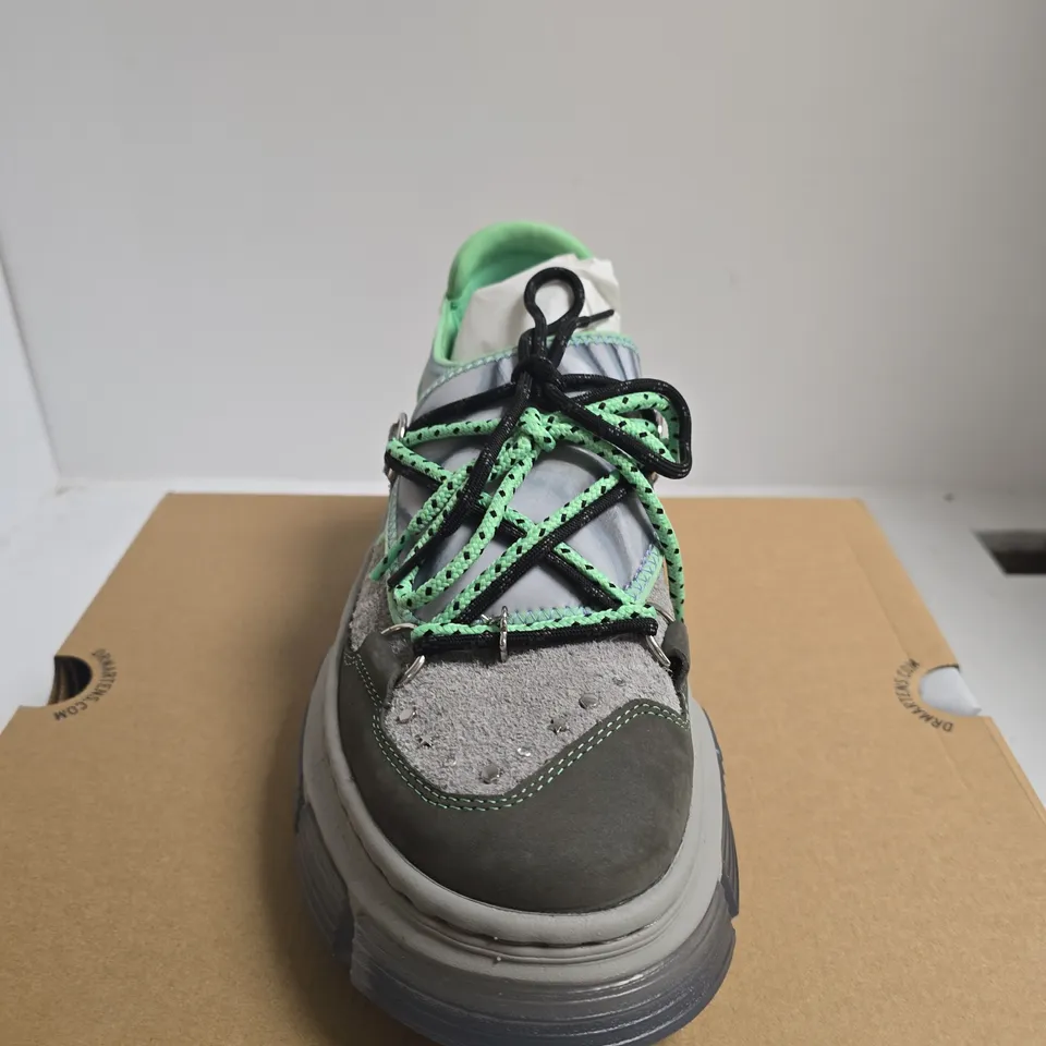 BOXED PAIR OF DR. MARTENS DMXL GUARD SNEAKERS – FRESH GREEN + MID GREY, UK 7