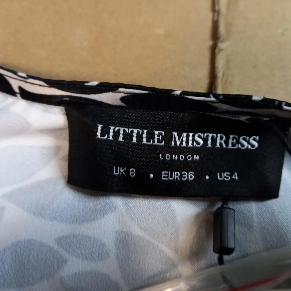LITTLE MISTRESS BLACK/WHITE PATTERN DRESS - SIZE 8