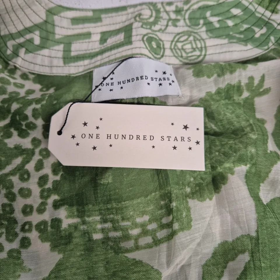 ONE HUNDRED STARS GREEN & WHITE PRINTED KIMONO-STYLE TOP
