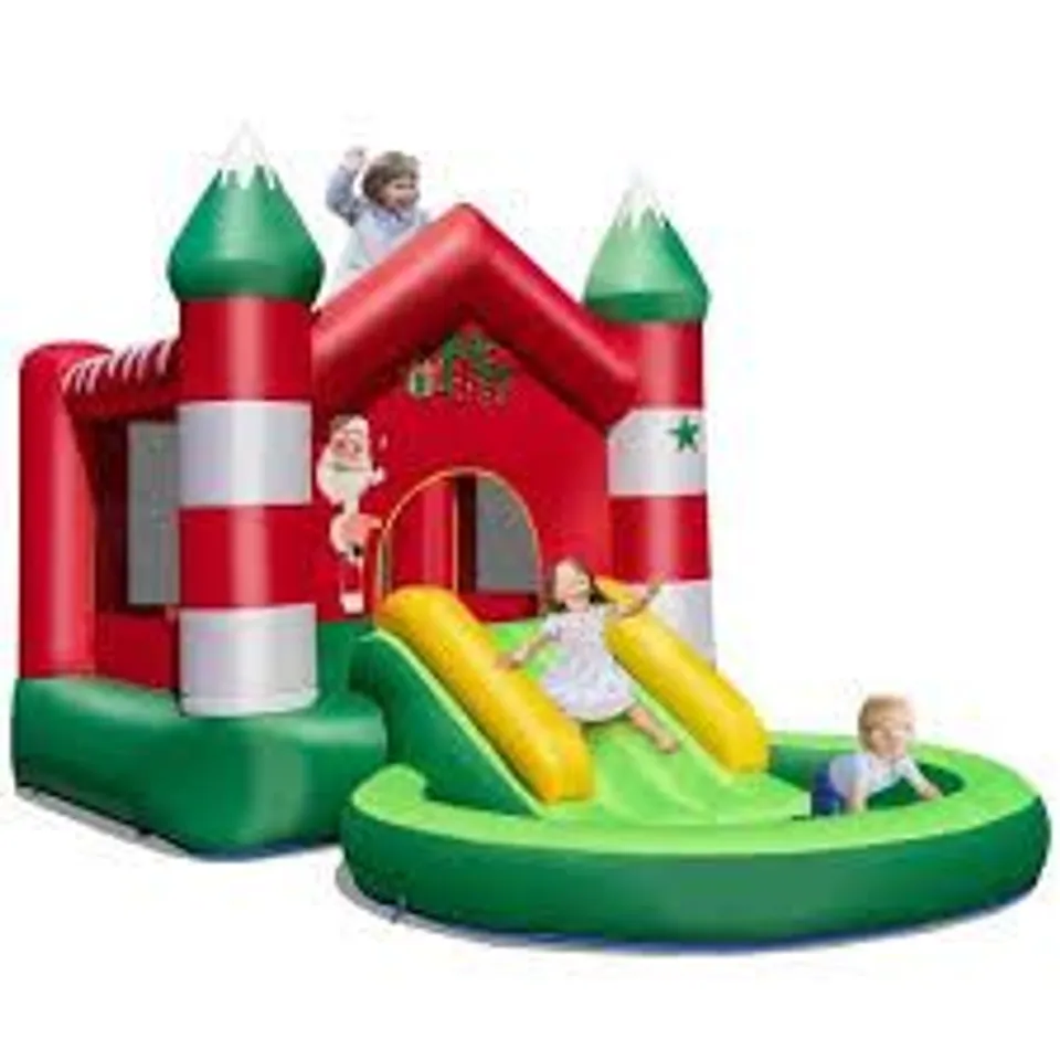 BOXED COSTWAY CHRISTMAS THEMED INFLATABLE BOUNCY CASTLE WITH BALL PIT 7.2 X 12.8 X 6.9FT
