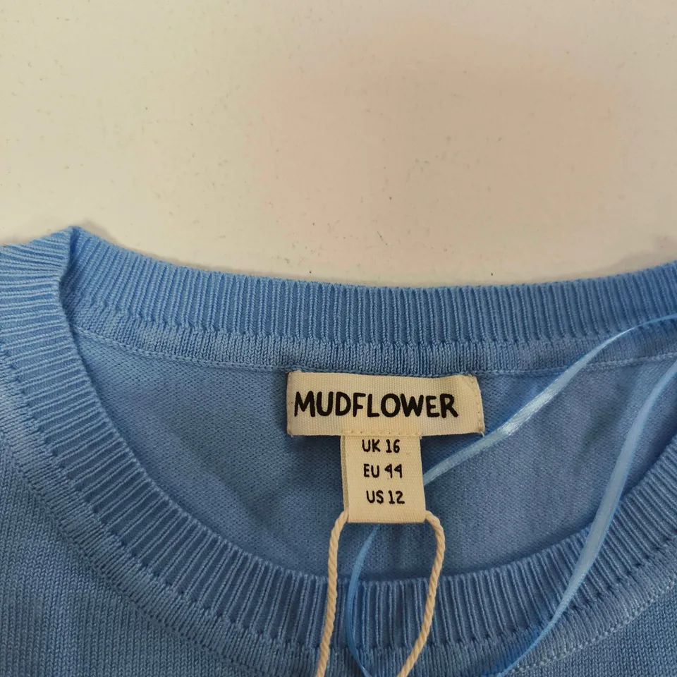 MUDFLOWER ' KNIT JUMPER – BLUE WITH NAUTICAL ANCHORS, UK 16 (EU 94, US 12)
