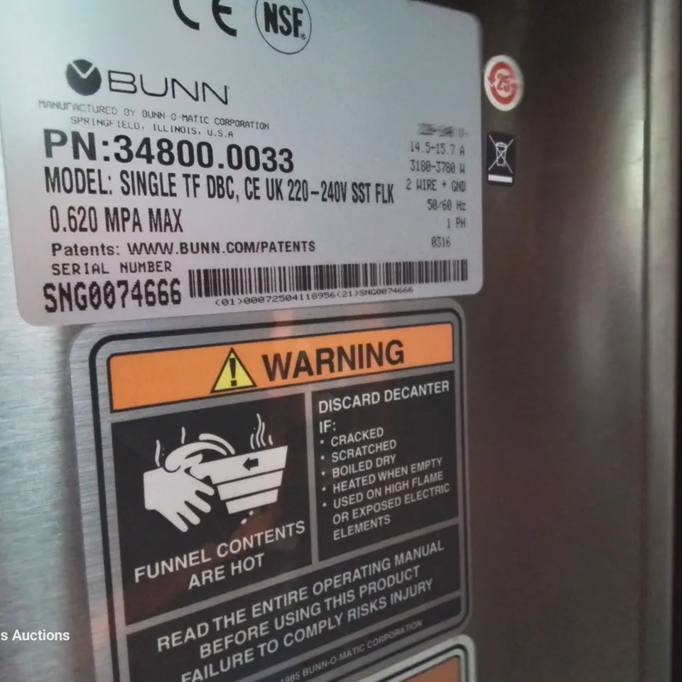 BUNN SINGLE TF COMMERCIAL COFFEE BREWER