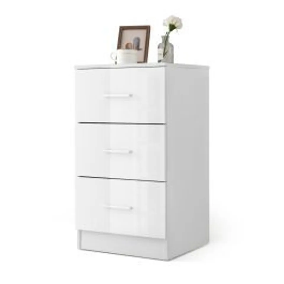 BOXED COSTWAY BEDSIDE TABLE WITH 3 DRAWERS HIGH GLOSS 