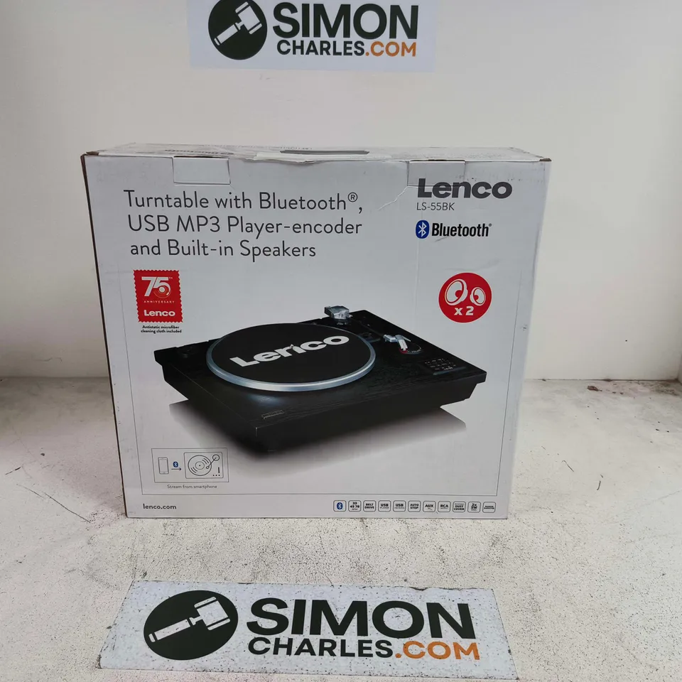 BOXED LENCO TURNTABLE WITH BLUETOOTH AND BUILT IN SPEAKERS - LS-55BK