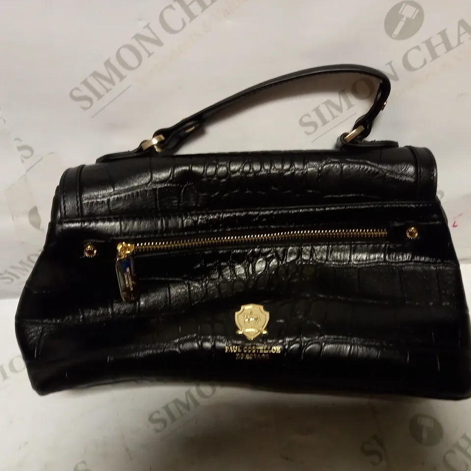 PAUL COSTELLOE BRIDLE DRESSAGE CROC LEATHER MULTIWAY SATCHEL BAG - BLACK