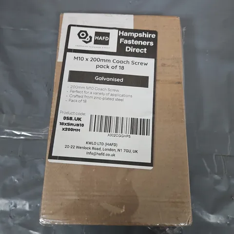SEALED HAMPSHIRE FASTENERS DIRECT M10 X 200MM COACH SCREWS – PACK OF 18, GALVANISED