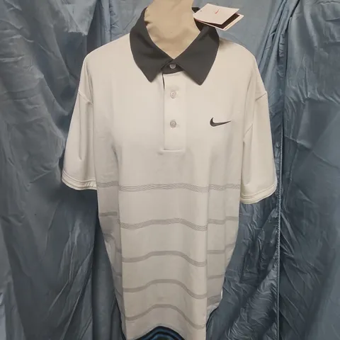 NIKE FIT-DRY TENNIS POLO SHIRT IN WHITE STRIPE - XL