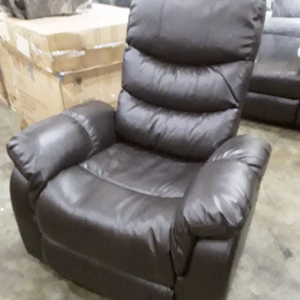 DESIGNER MANUAL RECLINER EASY CHAIR DARK BROWN LEATHER