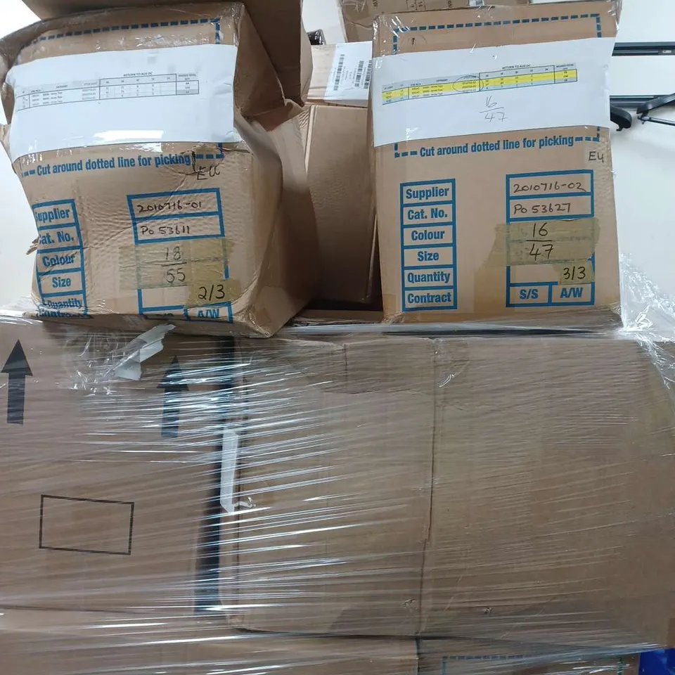 PALLET OF APPROX 16  ASSORTED CLOTHING ITEMS IN VARIOUS SIZES & COLOURS TO INCLUDE - T-SHIRTS , TIGHTS , ROBE 